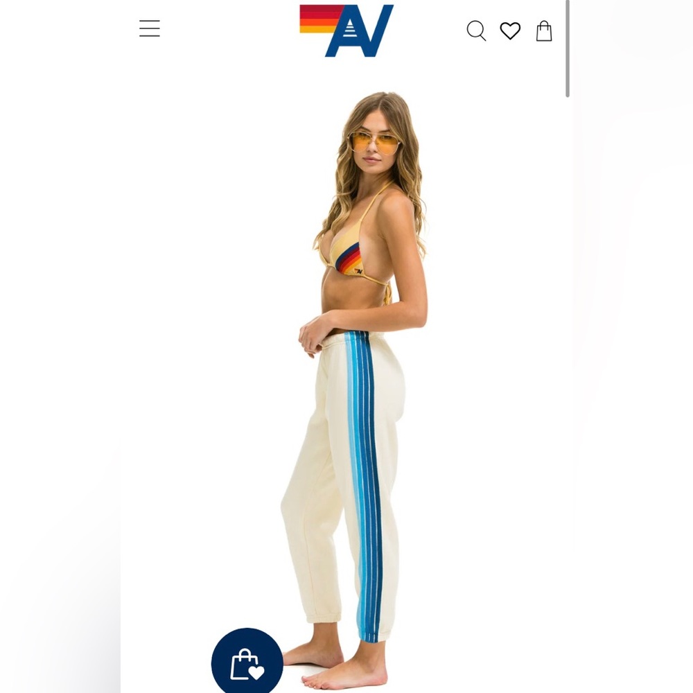Aviator Nation 5-stripe sweatpants - vintage white w/ blue stripes, Size XS